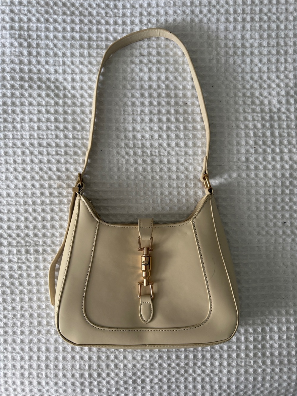 Cream Leather Shoulder Bag with Gold Hardware
